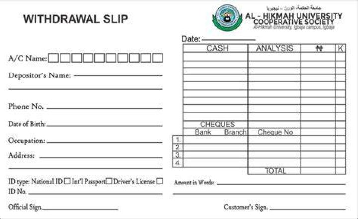 What is a withdrawal slip?